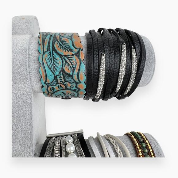 Bracelet Lot 21 Leather Wristband Strip Wrap Beaded Man Made Braided Cords Clasp - Picture 6 of 8